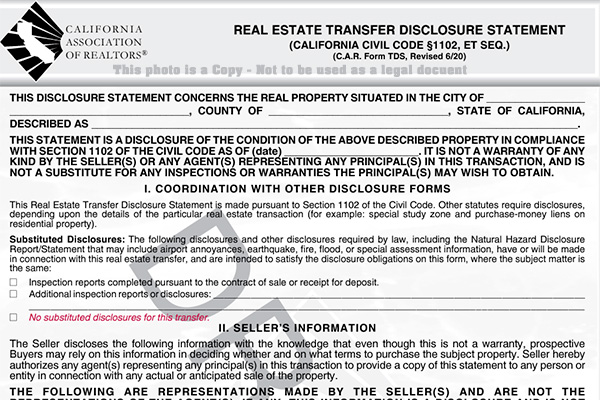 A section of a Seller's Disclosure Document 